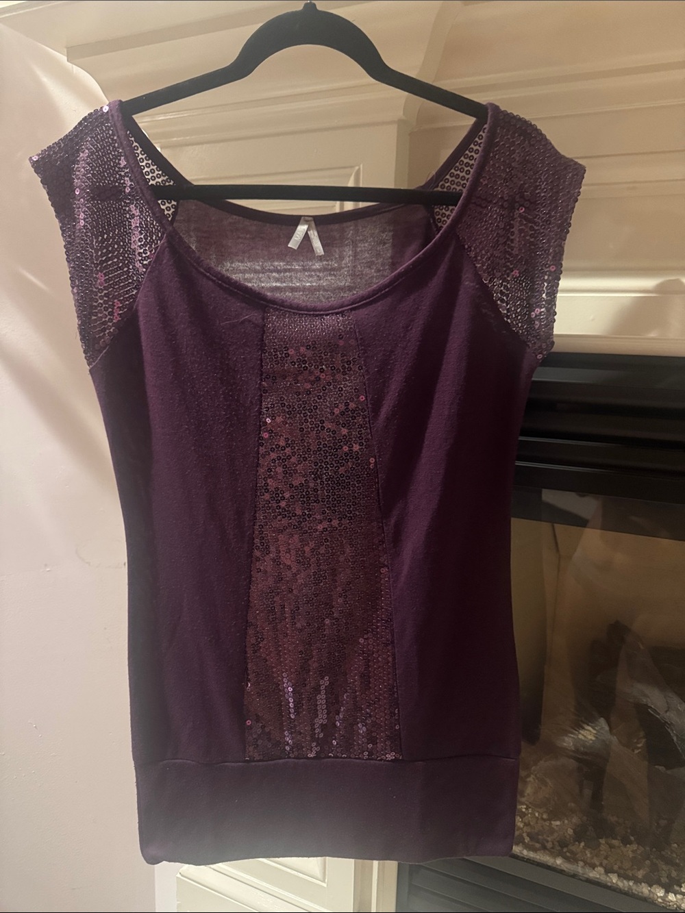 Sequin-Accent Plum Scoop Neck Tank Top